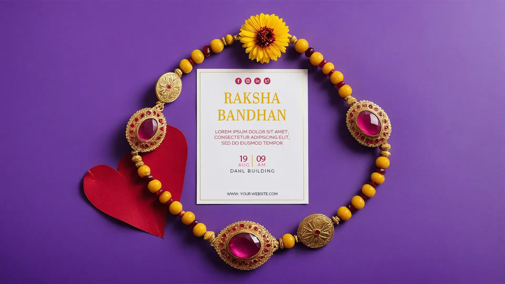 Joyful Raksha Bandhan Event Flyer with Decorative Rakhis Card image